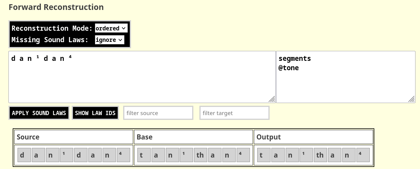 Figure 3: Using multi-tiered sequence representations in sound laws with precomputed tiers.